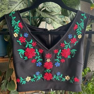 Floral Deep V Crop Top